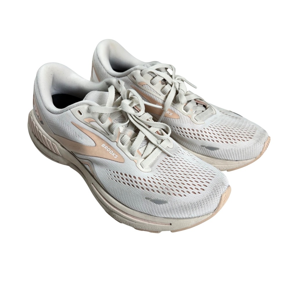 Brooks Adrenaline GTS 23 Womens 8.5 Running Shoes Oyster Alloy Pink Neutral Gym